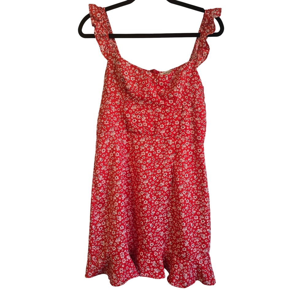 Morrisday The Label Red Floral Ditsy Ruffle Mini Dress Sweetheart Neck Size M